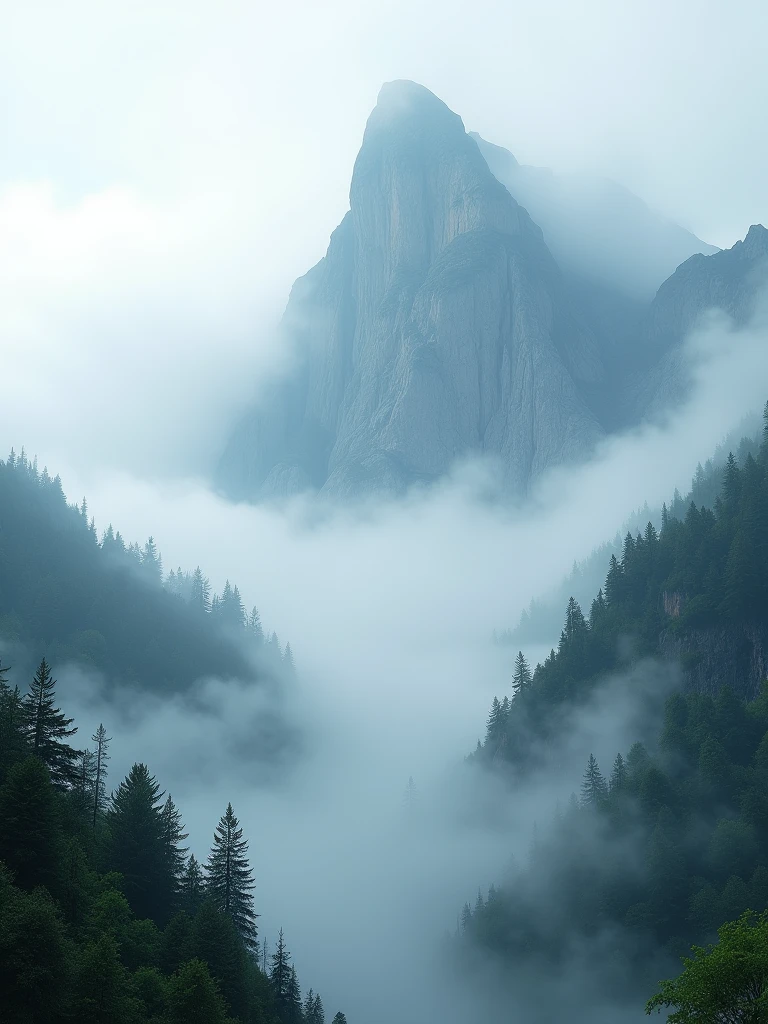 Experience the tranquility of a fog-covered mountain, rendered in stunning ultra HD quality, where every detail of the misty terrain comes to life