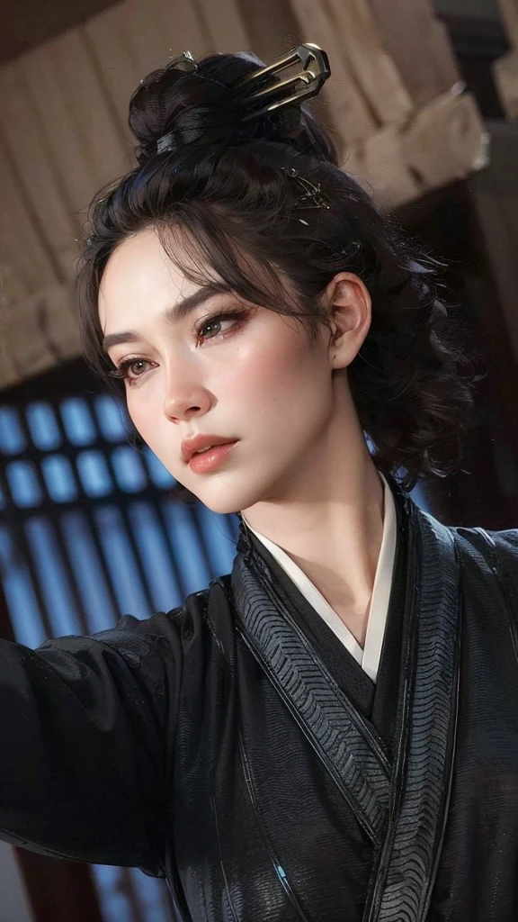 wuxia, Chinese clothes, hourglass figure, large breasts, big hips, masterpiece, best quality, ultra detailed, realistic