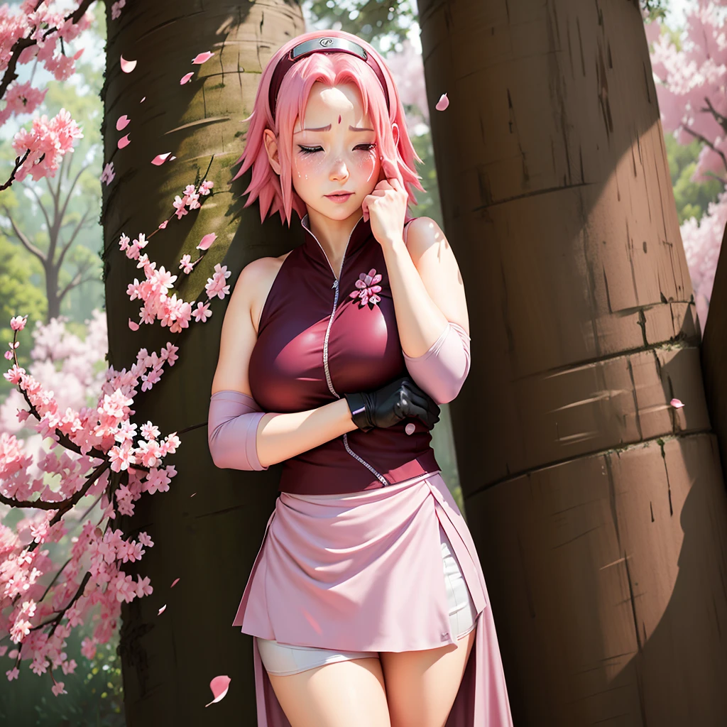 The fat Sakura Haruno captures the essence of charming acting, capturing the image of a person pretending to be innocent, adopting cute and gentle facial expressions that bring tears to the eyes, and wiping tears with her hands.