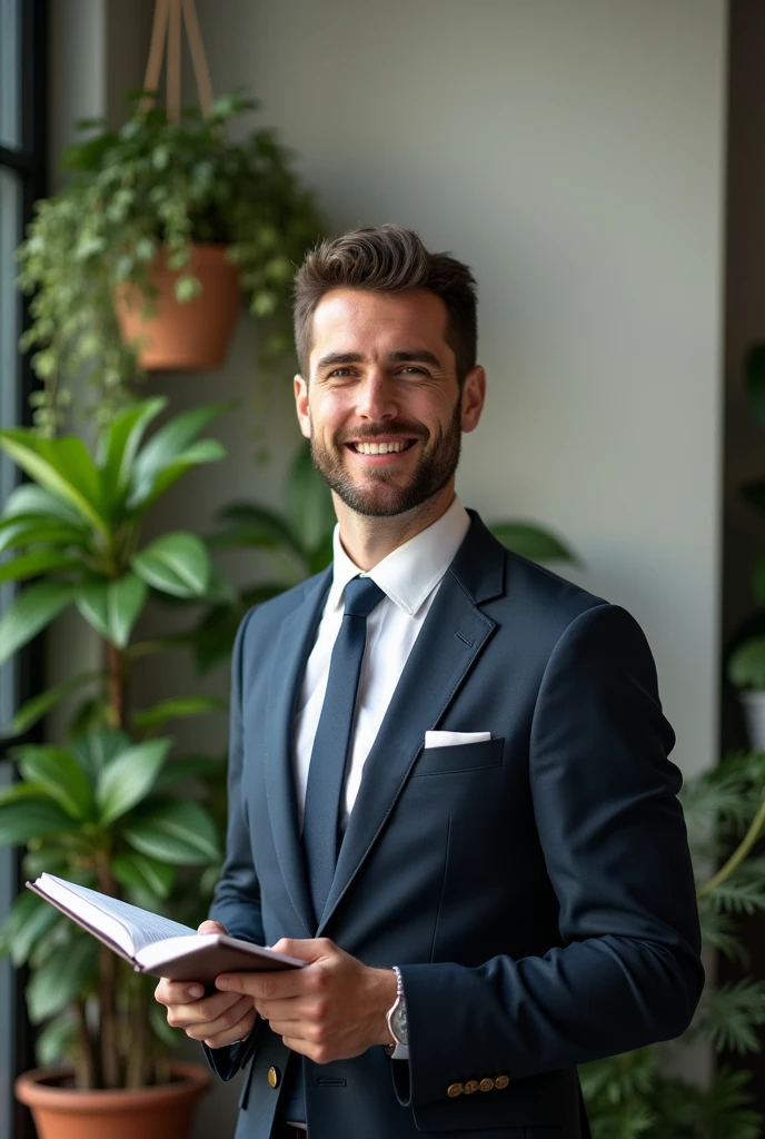 Create the cover of an ebook on how to grow on kiwify in pt-br with a man in a suit using a notebook


