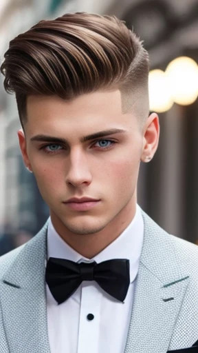 A Handsome young man Badass Abramowicz stylish hair focus on face photo with color
