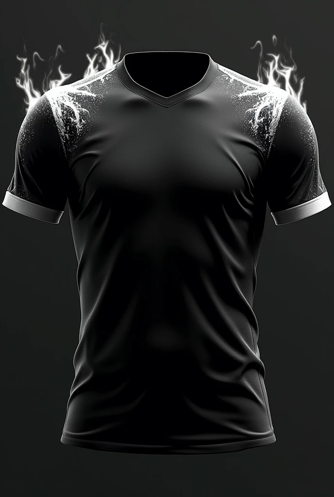 An all-black football shirt with matching white flame details underneath 