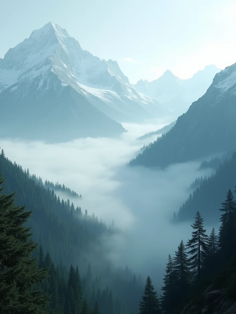 Discover the mystique of foggy mountain vistas in ultra HD, with crisp, lifelike textures and deep, atmospheric tones that draw you into nature's quiet embrace.