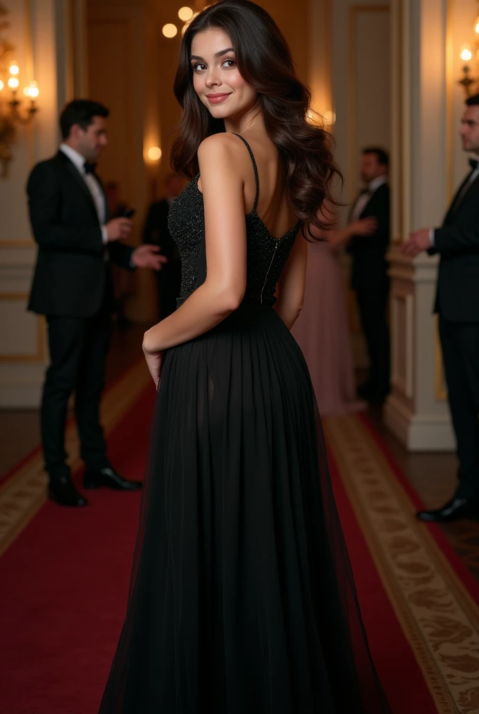 Curvy brunette women beautiful with luxurious full black dress