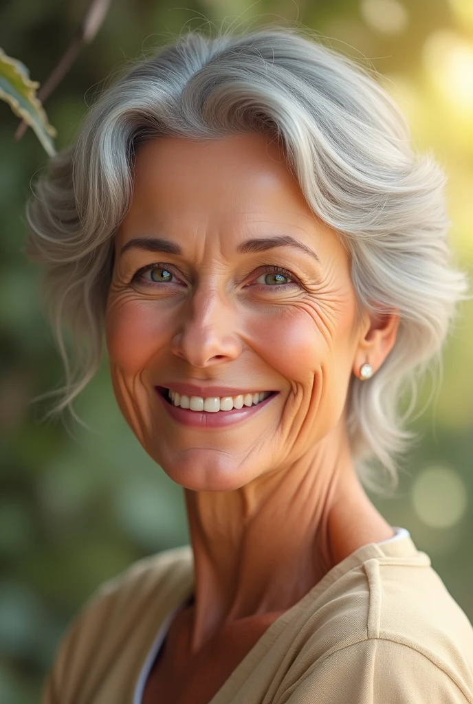 A beautiful woman in her 50s who is kind and gentle