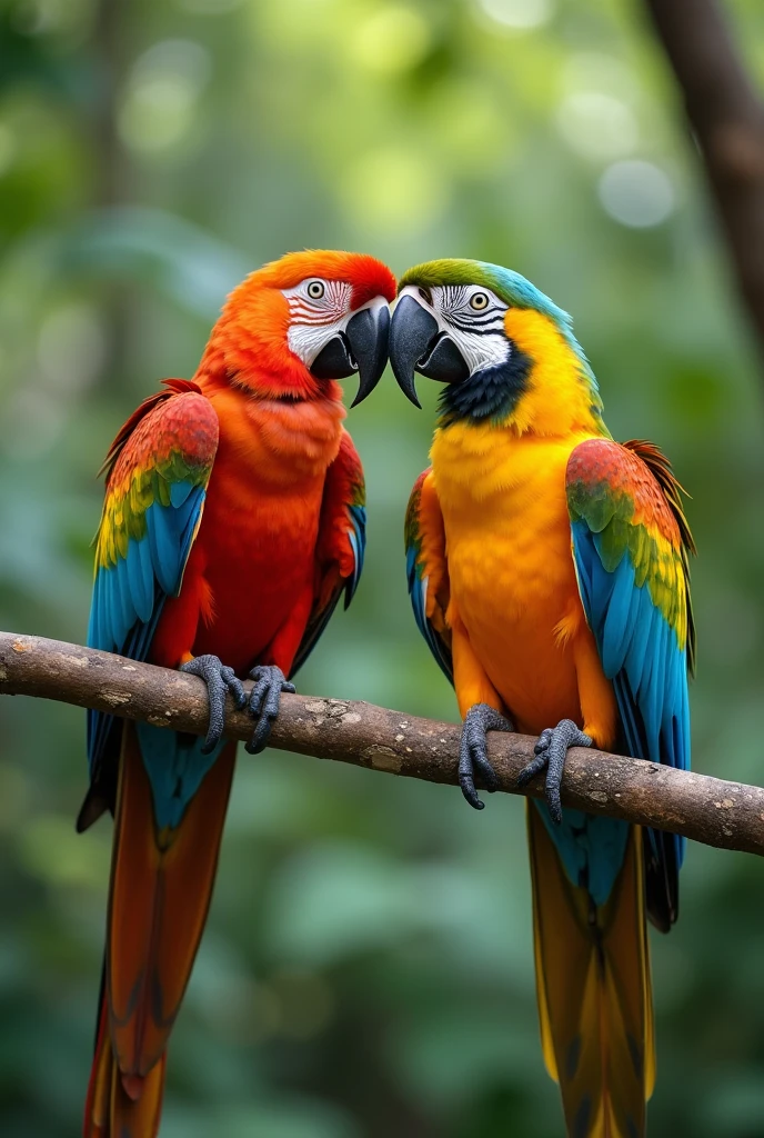 Not existing extremly beautiful birds on a tree in nature colorfull birds