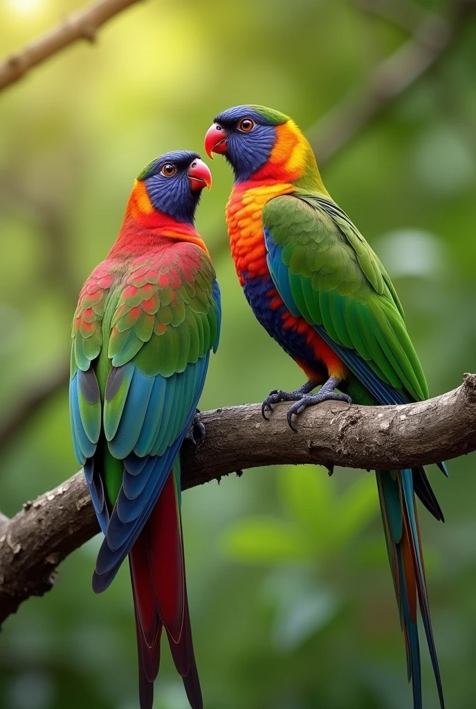 Not existing extremly beautiful birds on a tree in nature colorfull birds