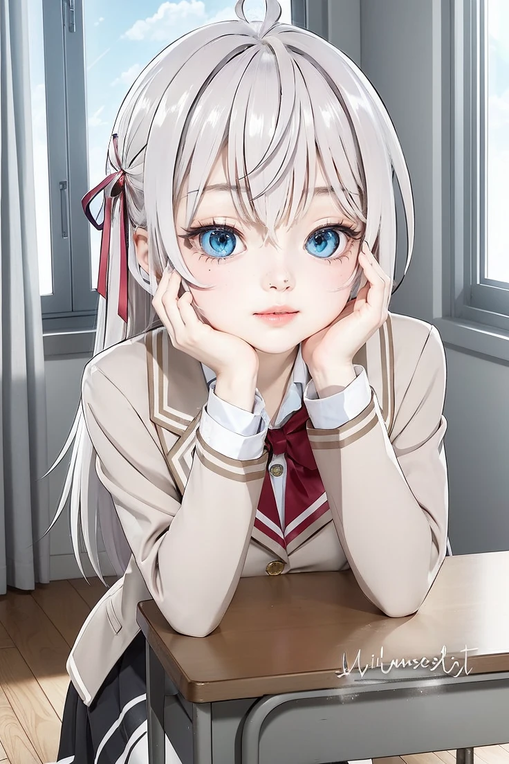 masterpiece, best quility, high_quality, high_resolution, masterpiece*portait, whitespace, colorful, 1girl, solo, white_hair, prism hair, [pink|green] eyes, gradient eyes, multicolored eyes, glowing eyes, glowing, glitter, glowing white particles, wind lift, full_body, serious,
