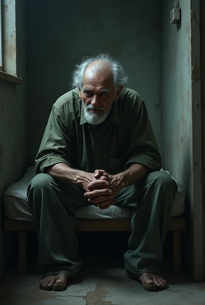Old man in the jail feeling guilty