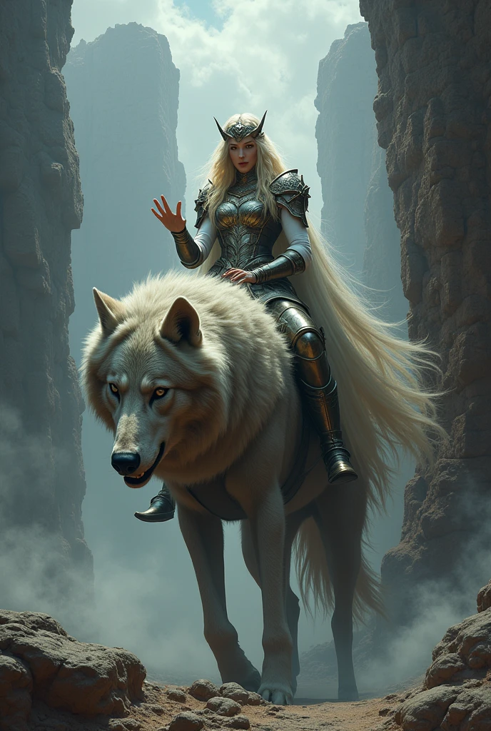 valkiriahyper realistic baja del valhalla toma de mano con freyja, Going down you can see Fenrir and Loki on his back.