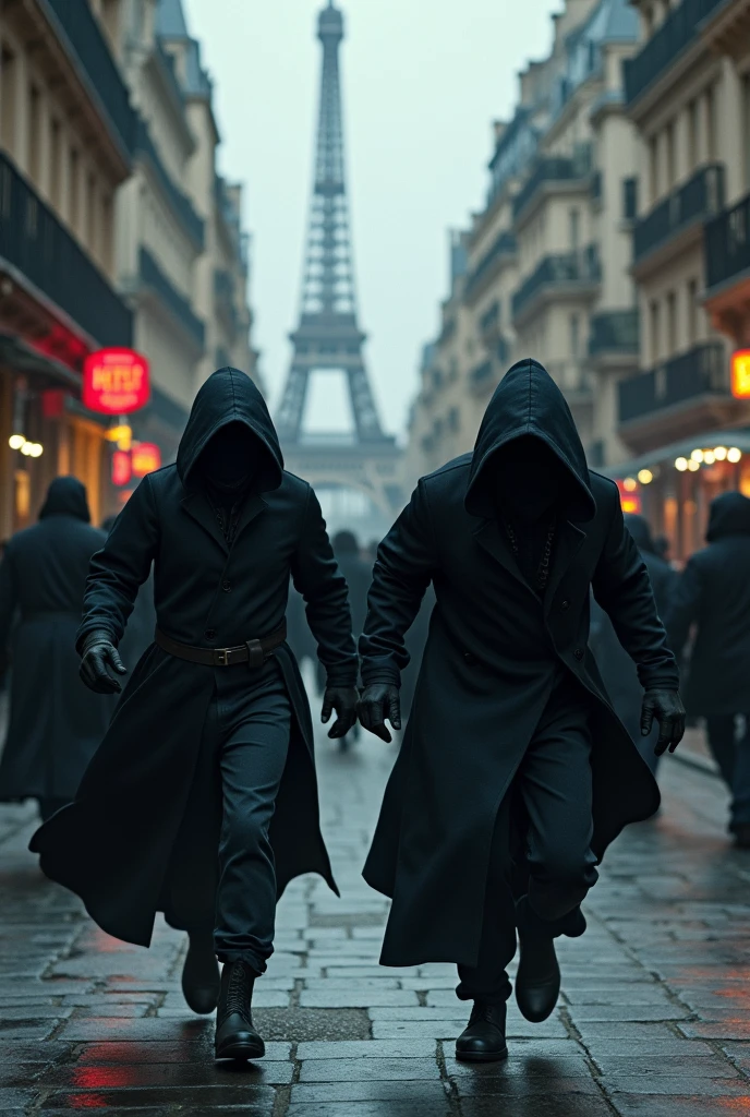 Two hooded thieves on the run in Paris