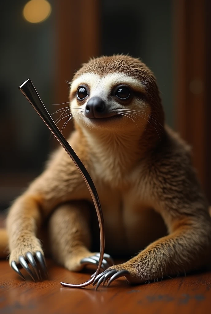 a sloth using a stiletto on the table