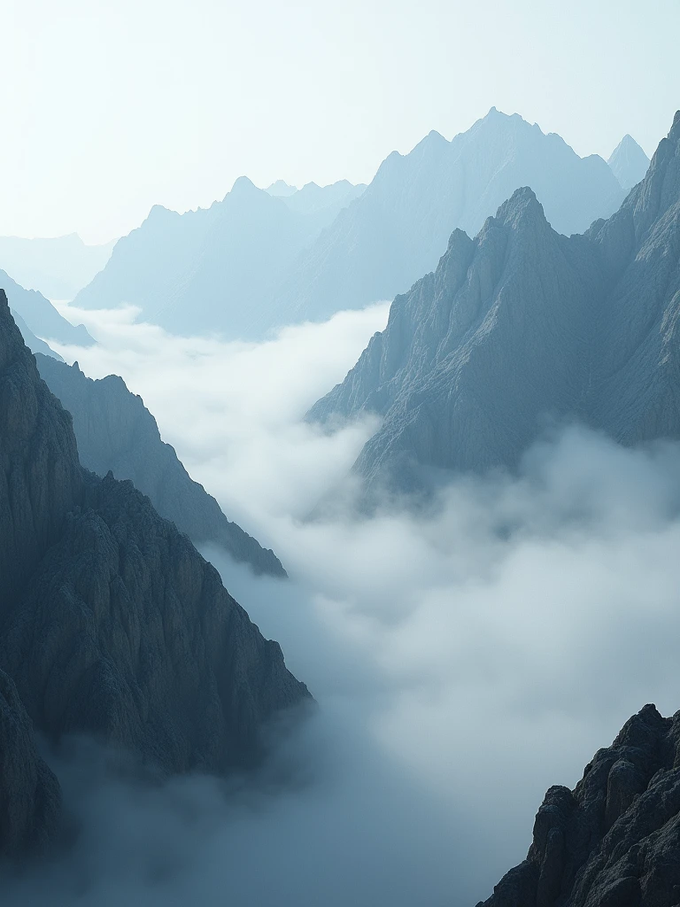 Unveil the majesty of foggy mountains in ultra HD clarity, capturing the soft, rolling fog as it blankets the rugged terrain in a scene of pure natural wonder.