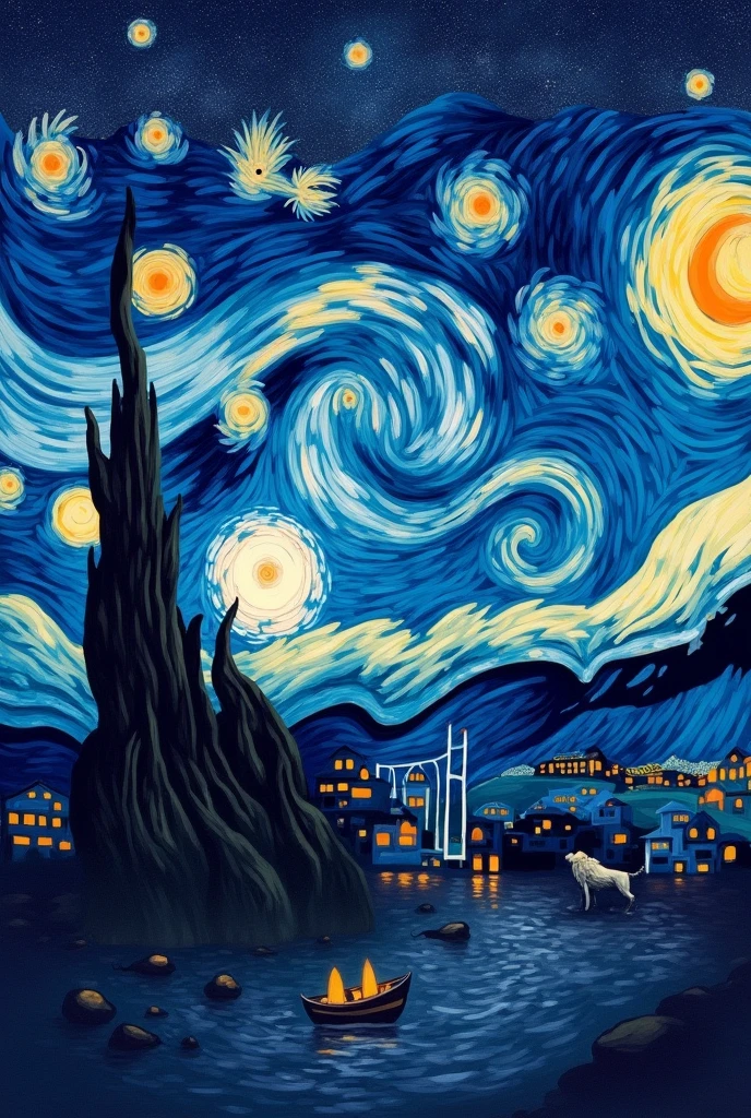 Starry night as a space element painting (illustration) ( best quality) (masterpiece) 