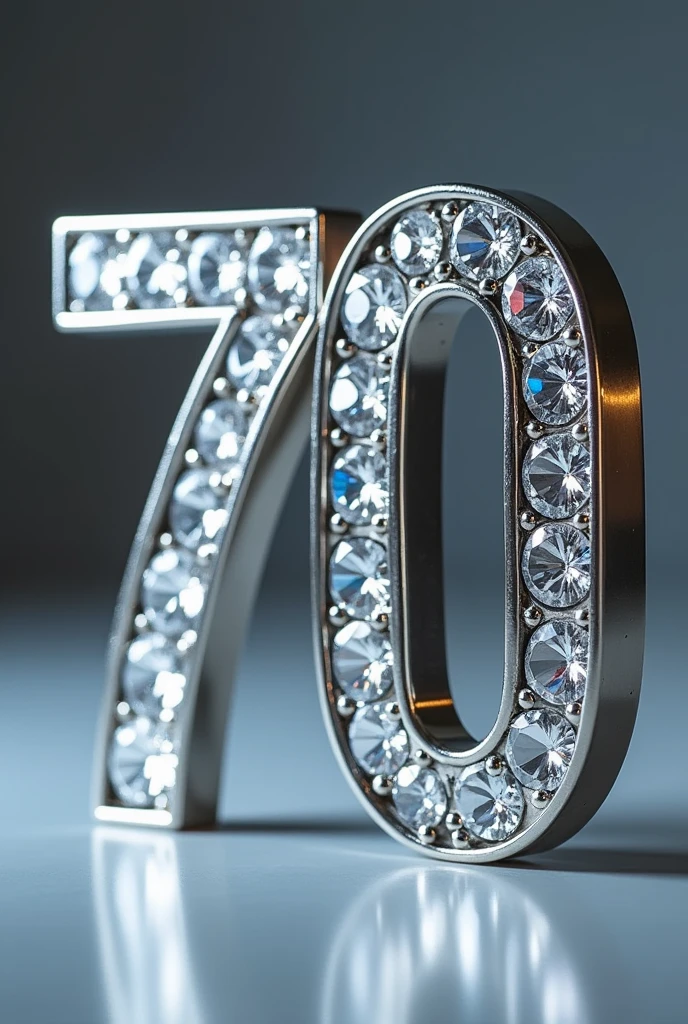 silver number 70 with diamonds inside