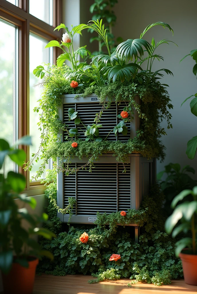 Plants growing out of the air conditioner Indoors 