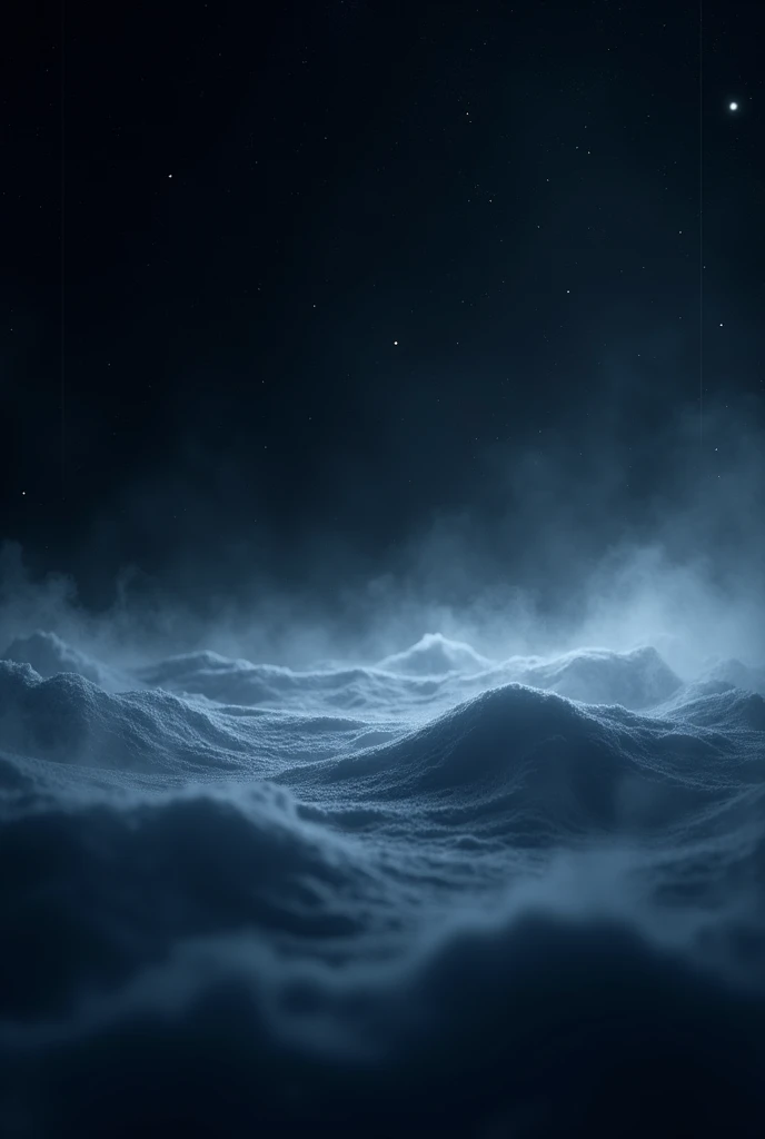 Visualize an endless, abstract space where boundaries and horizons are nonexistent. The environment is a vast, dark expanse with a deep, velvety black sky that stretches infinitely. Scattered across the sky are countless tiny, twinkling points of light, resembling distant stars or galaxies.
The space is enveloped in a dense, glowing mist that has a soft, bluish hue. This mist seems to flow and ripple gently, giving the impression of depth and movement. The mist becomes more intense and luminous as it spreads outward, creating subtle distortions and waves that ripple through the void.
The overall atmosphere of this infinite space is one of profound stillness and boundlessness, where the sense of distance and scale is hard to gauge. The entire scene conveys a feeling of tranquil eternity and vast, uncharted expanse."