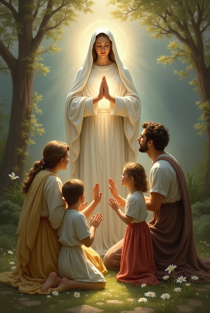 Image of Our Lady of Graces blessing a family 