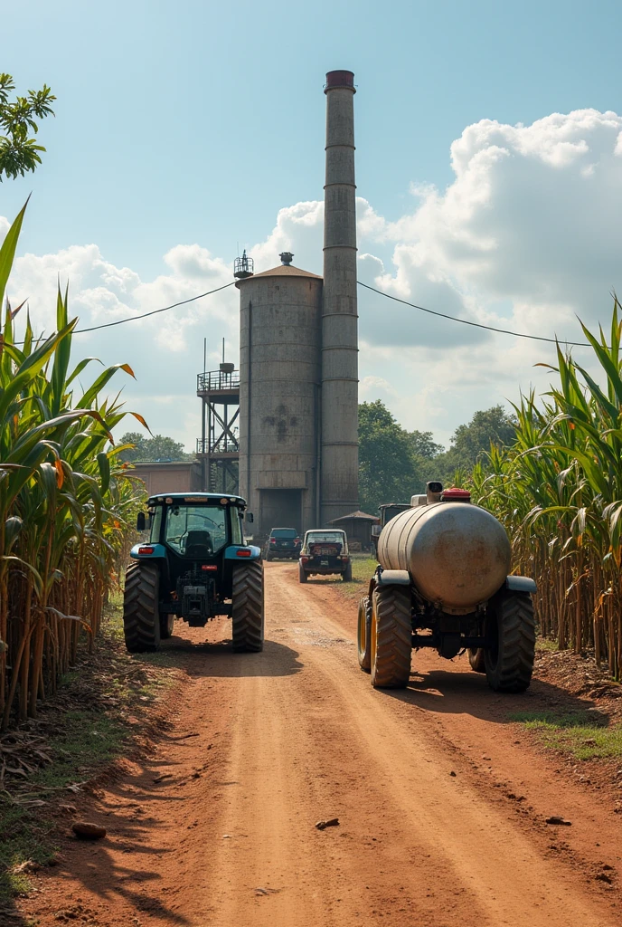 Sugar cane mill, fuel tank, tractors, vehicles