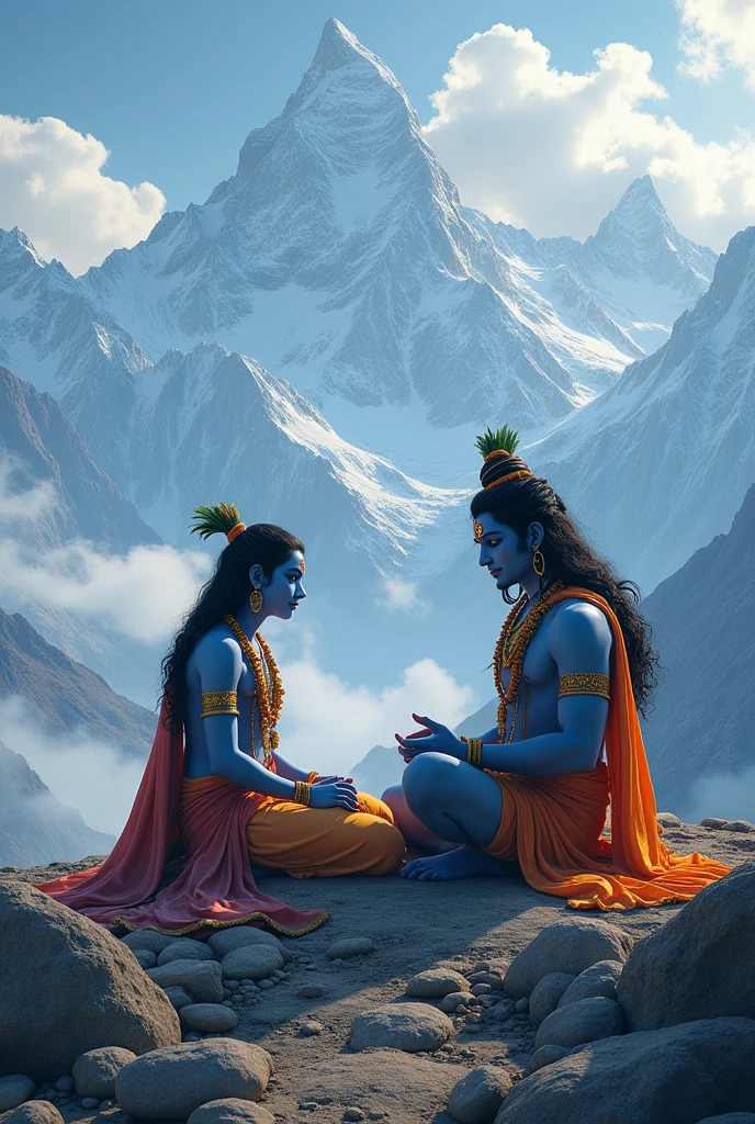 Lord krishna ji with lord shiv sitting together in Himalaya 