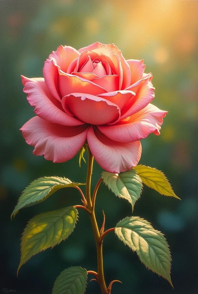  Garden rose bathed in soft sunlight, oil painting in style of Rufino Tamayo 
