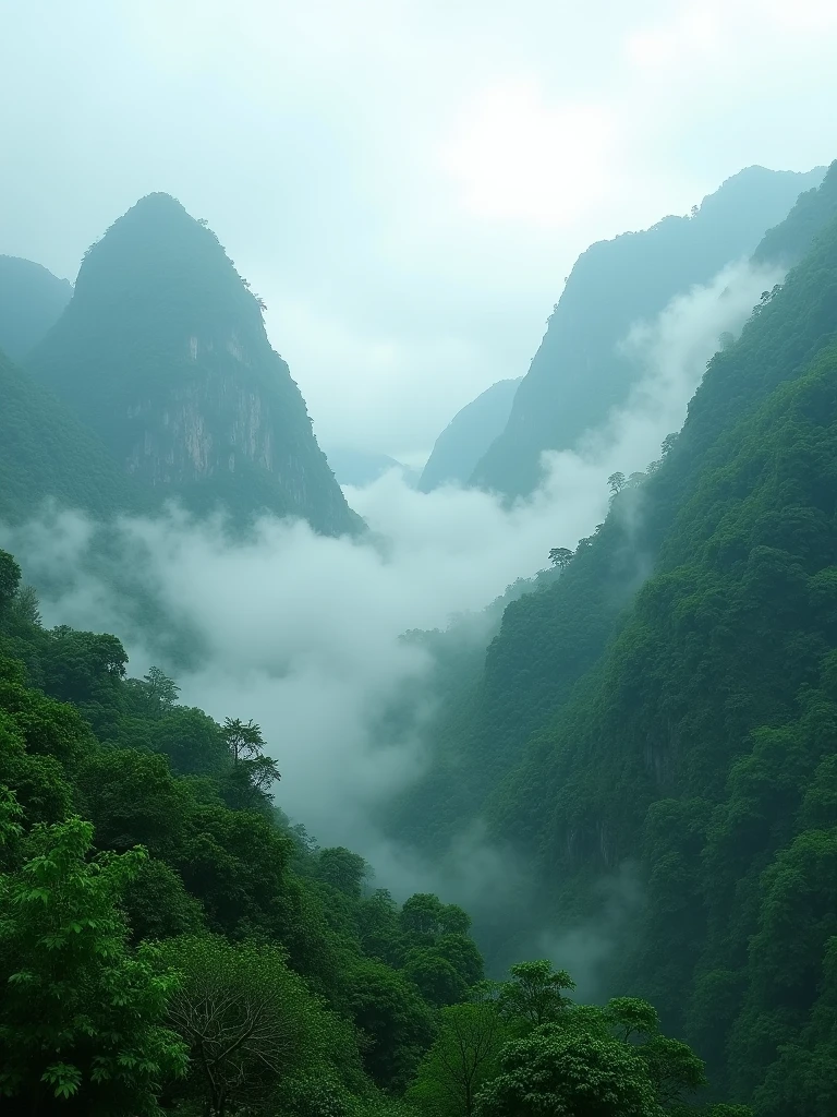 Immerse yourself in the vibrant greens of monsoon-soaked mountains, where fog weaves through the trees, all captured in extraordinary Ultra HD resolution.