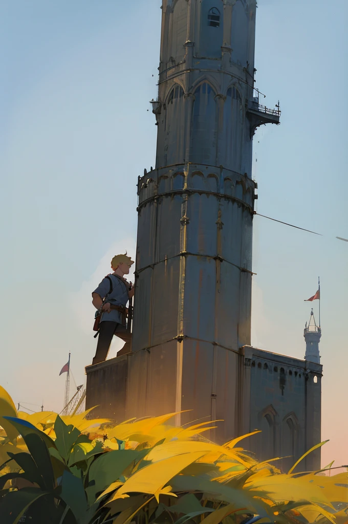 Male, adult, Blonde Hair, Tower Background