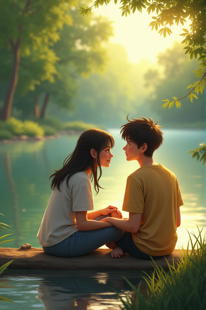 The boy sitting with her girlfriend anshika on bank of river