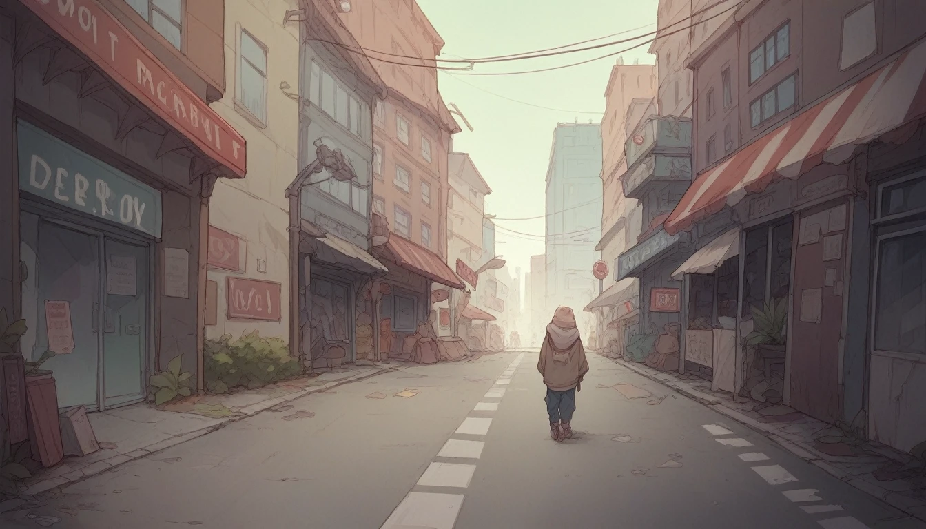 generate me a 16x9 image of abondon city from street level view. I want a grungy vibe. and super realistic 