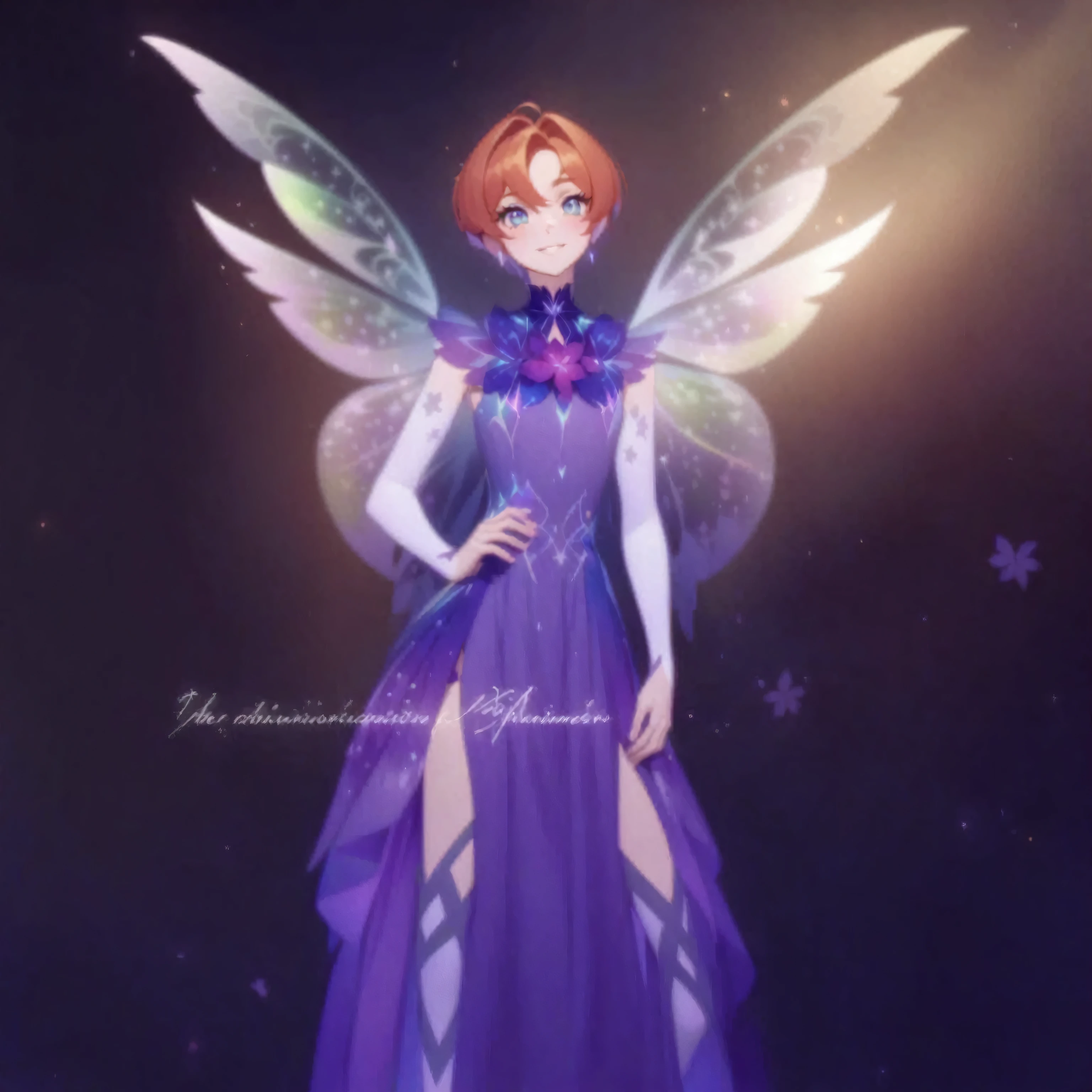 [Core Concept] An imaginative depiction of Felipe, a character from the Winx Club universe.

[Character Description] Felipe is a young, energetic fairy with vibrant, otherworldly features. He has delicate, iridescent wings that shimmer with a spectrum of colors, and his facial features are youthful and expressive, with large, captivating eyes and a mischievous smile.

[Environment/Background] Felipe is set against a fantastical landscape, with floating islands, cascading waterfalls, and lush, ethereal vegetation characteristic of the magical realm of Winx.

[Style and Atmosphere] The overall style is whimsical and dreamlike, with a sense of wonder and enchantment pervading the scene. The color palette is vibrant and saturated, evoking the enchanting, fantastical nature of the Winx universe.

[Composition] Felipe is positioned prominently in the center of the frame, his dynamic pose and expressive features drawing the viewer's attention. The surrounding environment is composed to complement and accentuate the character, creating a harmonious and visually captivating composition.

[Details and Embellishments] The scene is filled with intricate details, such as delicate floral motifs, shimmering particles of magic, and subtle patterns or textures that add depth and richness to the overall image.

[Technical Specifications] The image is rendered with a high level of detail and visual fidelity, utilizing advanced digital painting techniques to capture the nuanced, otherworldly qualities of the Winx universe.