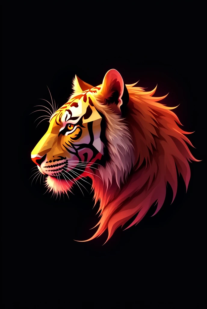 Geometric dark tigre with a crystal profile head illustration. wireframe. vector low poly line art. head logo design yellow and red, UHD wallpaper