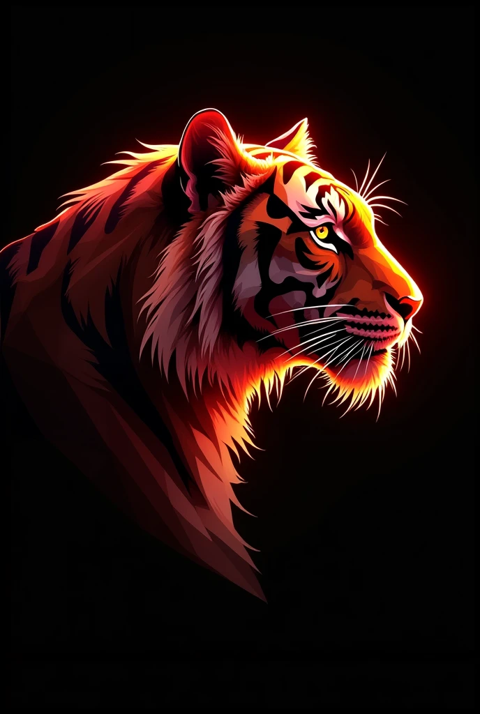 Geometric dark tigre with a crystal profile head illustration. wireframe. vector low poly line art. head logo design yellow and red, UHD wallpaper