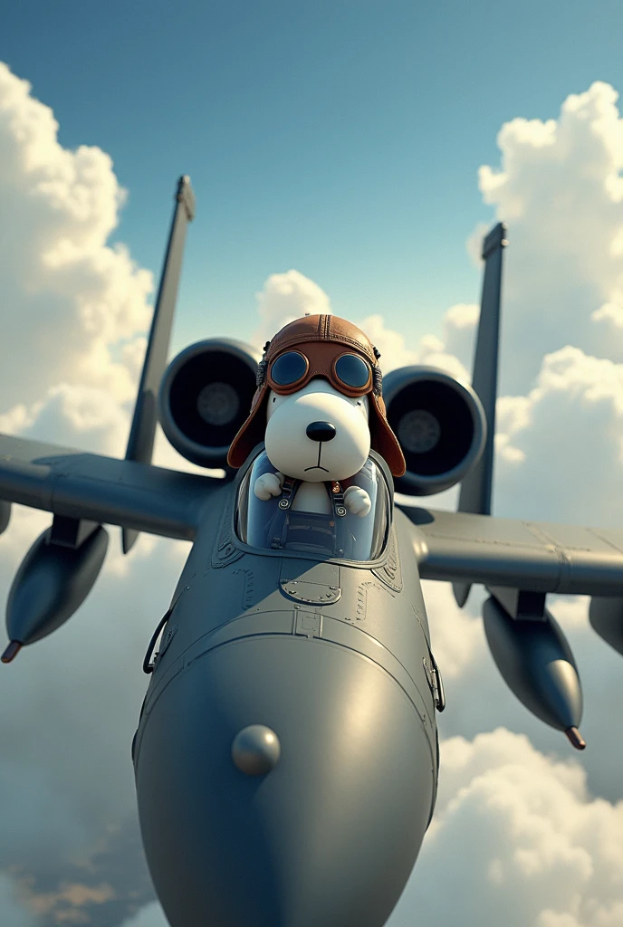 Snoopy with helmet and glasses flying a10 warthog plane 