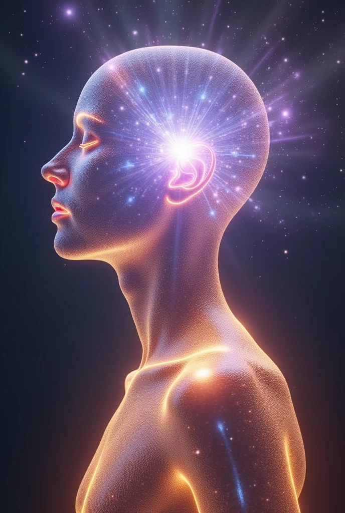 symbolic image of subtle energies of human in soft colors of silver, violet and gold