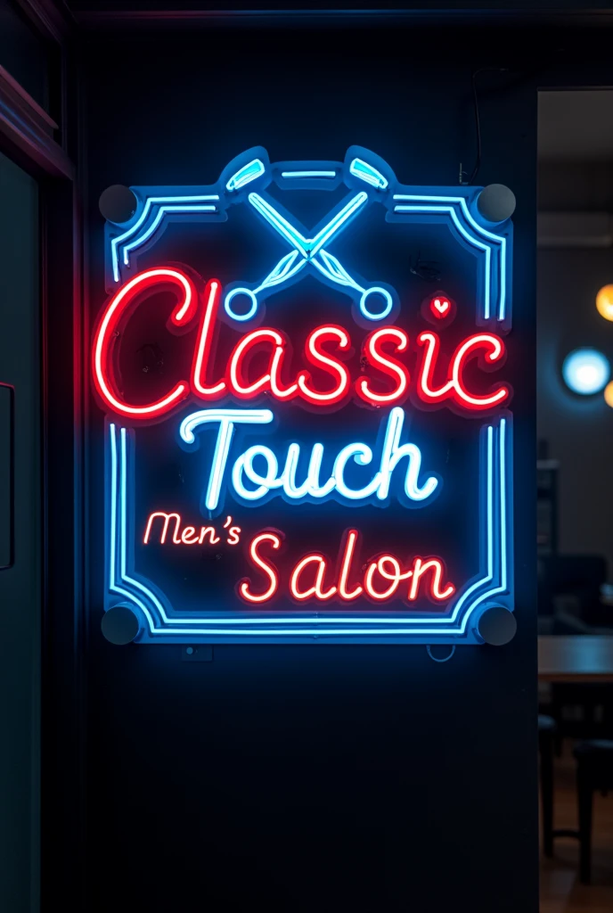 Creat a name bord in neon led for salon with hair cut instruments
Salon name is classic tuch men's salon