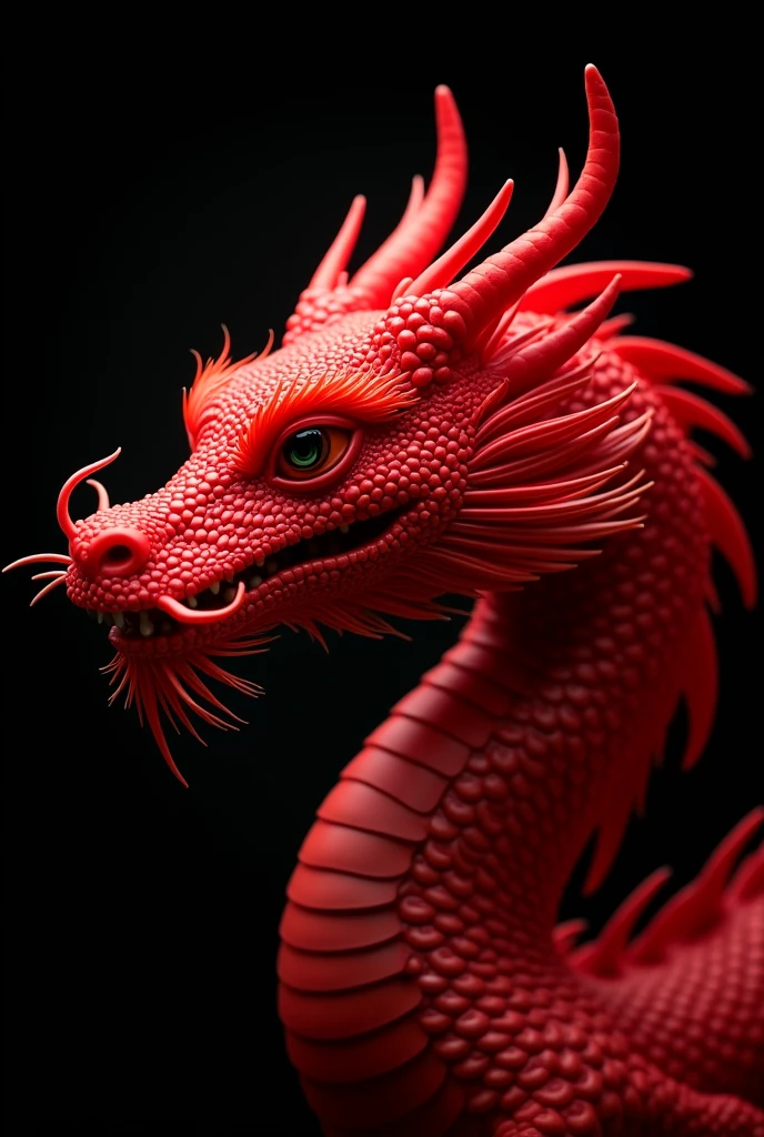 profile photo of a neon blood red asian dragon with empty black background