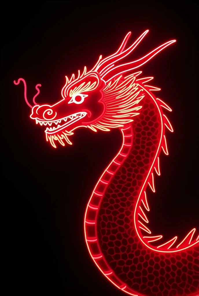 profile photo of a neon blood red asian dragon png style with empty black background