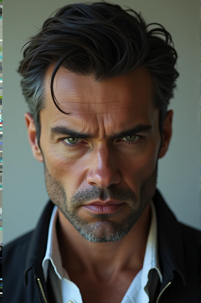 Make me a serious man looking at the camera