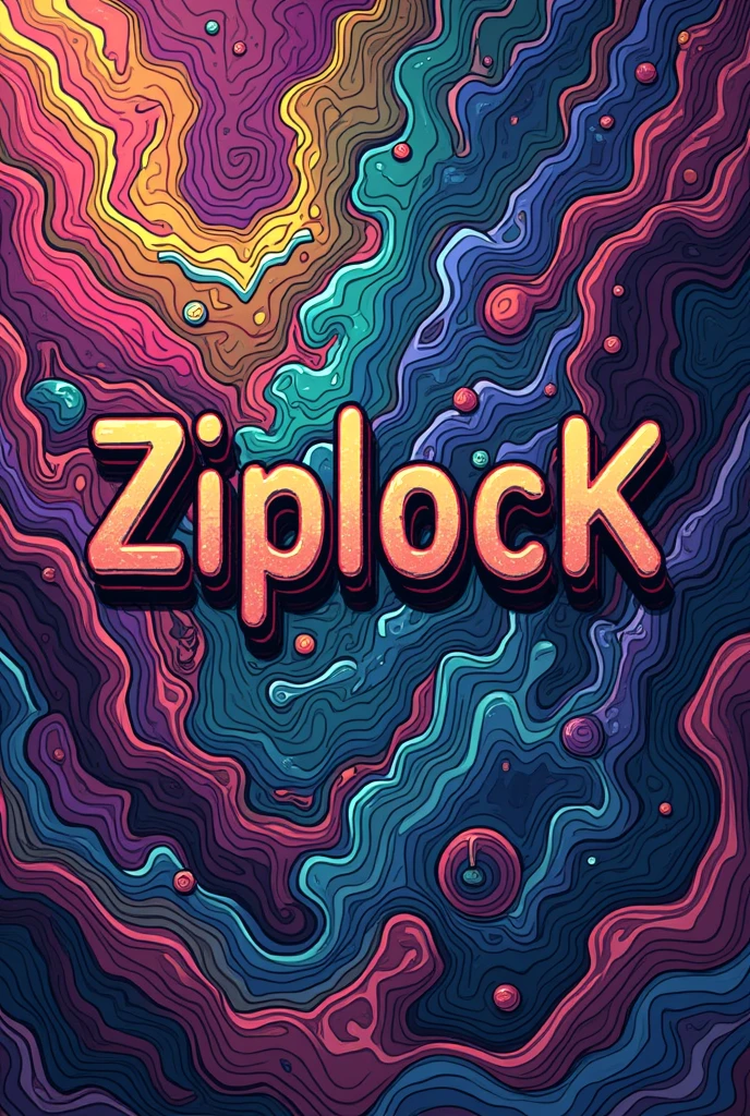 Create a psychedelic image with cool colors and the name "ZiplocK" written in a way as if it were stained.