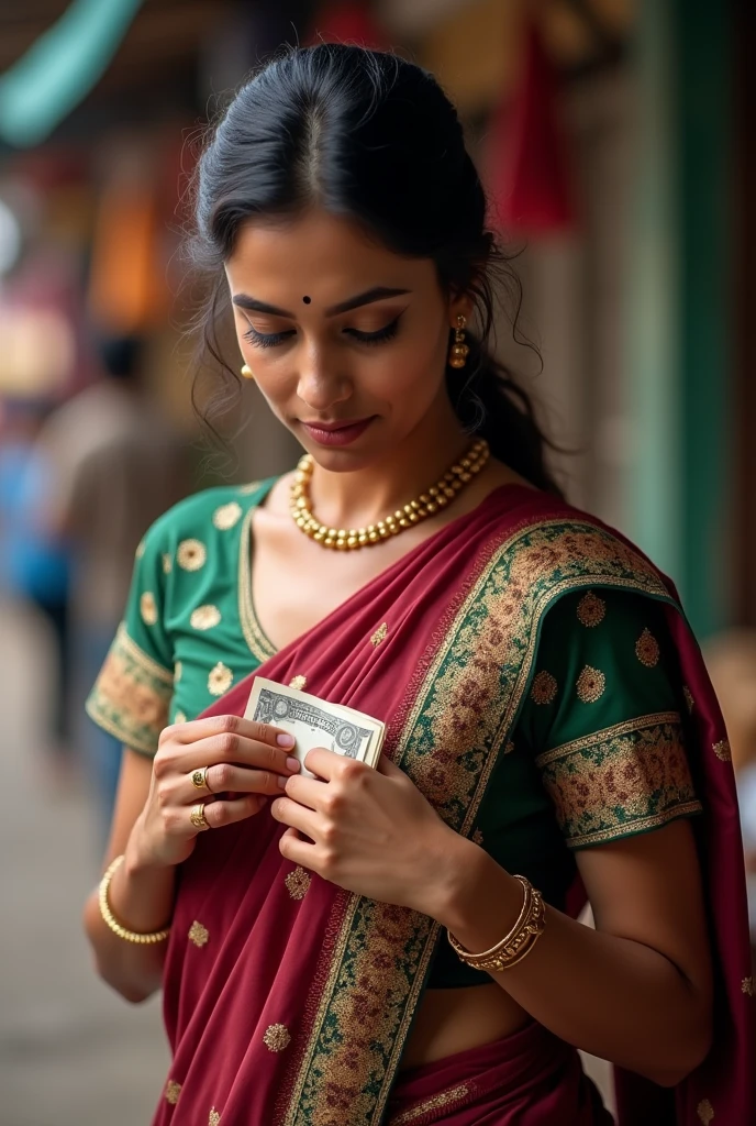 Tucking money in blouse saree