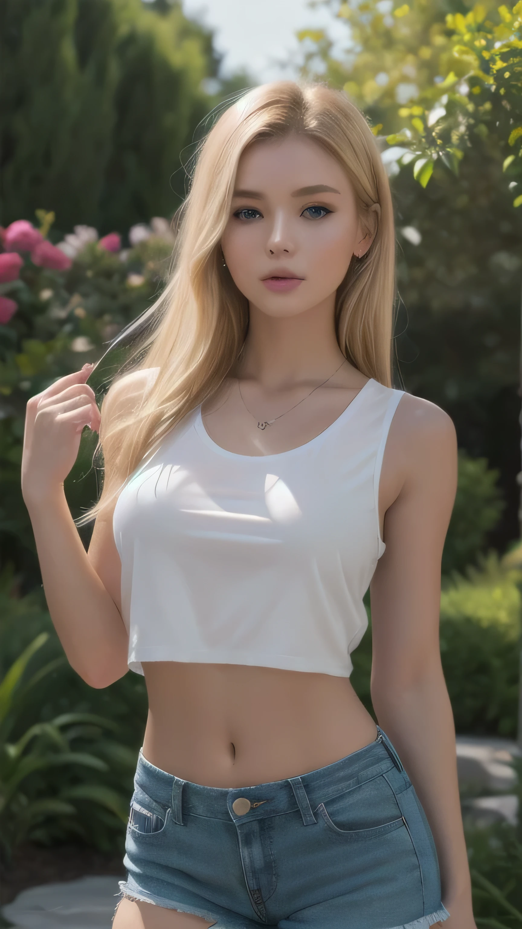 1girl in, age19, Solo, Long hair, Colossal , Looking at Viewer, blondehair, Bare shoulders, jewely, Full body, (Very detailed 8k wallpaper), Soft lighting, High quality, Film grain, Fujifilm XT3 sharp focus, F 5.6, high detailing, Sharp Focus,(Natural light), (gros-plan:1.2), (Seductive), off shoulder transparent red t-shirt, no skirt, no pants, half naked, Realistic, A sexy, a erotic, no bra, prominent nipples
