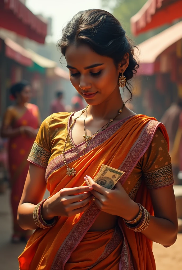 Tucking money inside blouse saree
