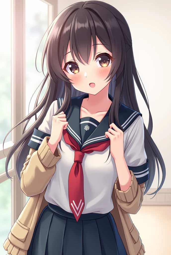 anime girl, about in a schoolgirl outfit showing her tits
