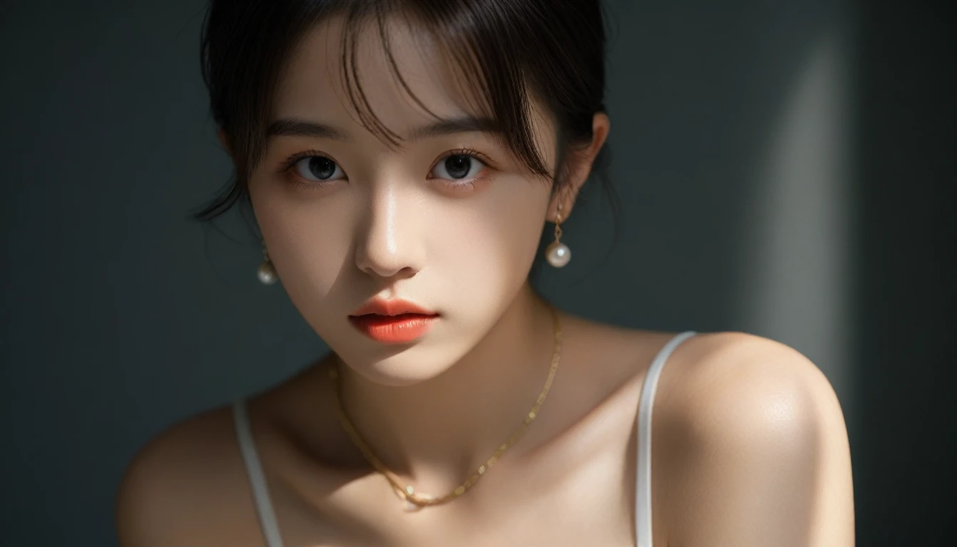 8k, Ultra-high resolution, Highest quality, masterpiece, 三分割法によるphotograph,Surreal, photograph, 1 Girl, (:1.3), pretty girl, Cute Face, 細部までBeautiful Eyes, 細かくdetailedに,masterpiece,One Girl:1.2,Japan Female Teachers,cowboy shot,Serious expression,Black short hair,hair bun,Super Beautiful Girl 4,((1 girl:1.4)),Shine, Natural skin texture、(Stylish clothes:1.4)、(The highest rank of ceremonial attire:1.4)、Attractive girl、16 years oldmale body:1.4)、(女の子のポートレートphotograph:1.4Photorealistic images:1.4),Fantasy art,(Beautiful Face:1.4),Beautiful and attractive eyes、Beautiful Eyes、(Tight waist:1.4)、(9 Beautiful girls with perfect body proportions:1.4),Red lips,(choker:1.4、necklace:1.4、Earrings:1.4),Looking at the audience,(((Ideal body type))),A-cup small breasts :2,、Portraiture:2、Perfect Anatomy、鮮明なdetailed、detailed,Fashion magazine cover,Thin lips,Gray background ,完璧でBeautiful Face ,完璧でCute Face, Skin with attention to detail, Perfect limbs、Narrow waist,Looking at the audience,(((Ideal body type))),A cup small breasts :2,Portraiture:2,Perfect Anatomy,鮮明なdetailed,detailed,Surreal,Light and shadow,spotlight