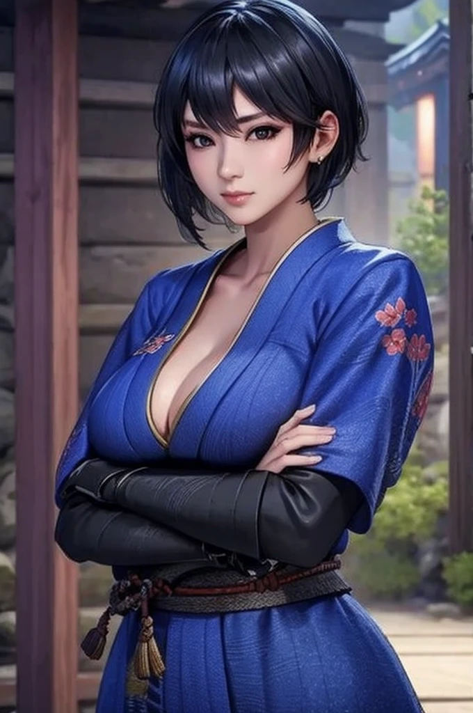 Okatsu - Nioh, sexy ninja girl, short black hair, blue clothes, Japan, Japan style, Fantasy Japan