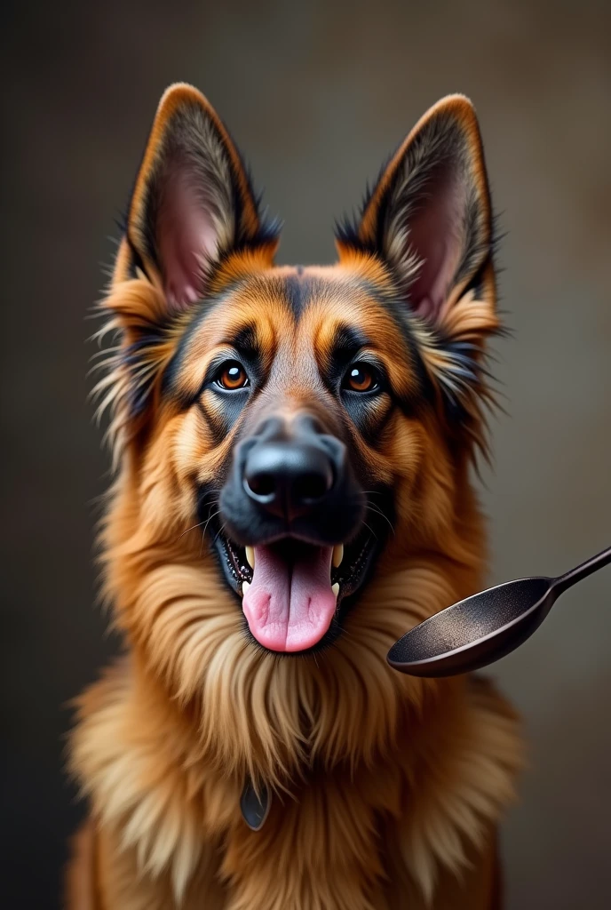 german shepherd with a spoon
