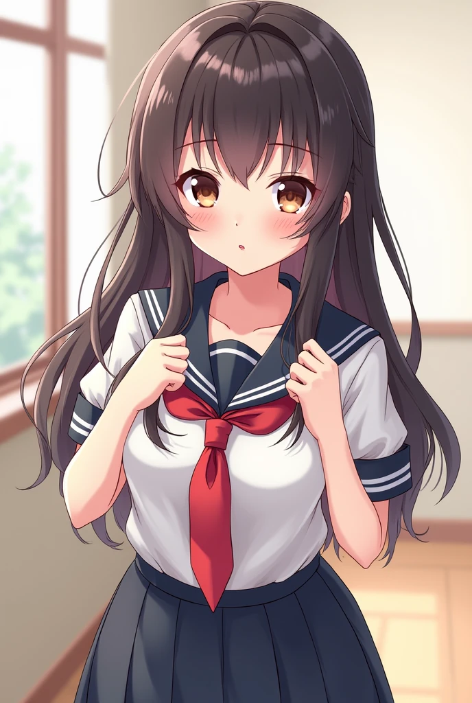 anime girl, about in a schoolgirl outfit showing her tits , shows her breasts naked , naked, tits chichis tits, I want to see your nipples, super naked, no clothes, without underwear, Show your tits