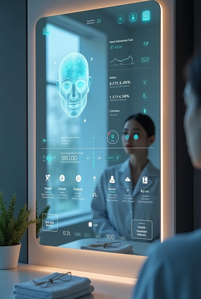 Smart mirror for highly technological care 
