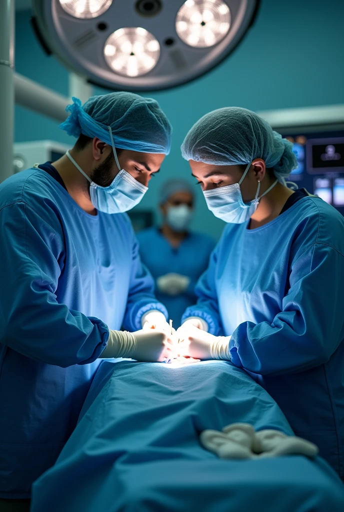 Two doctors in the middle of an operation 
