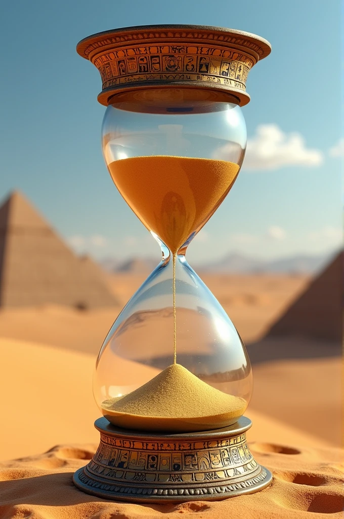 Create an Egyptian hourglass with prominent hieroglyphic writing